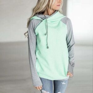 AMPERSAND AVE Light Green and Gray Hoodie